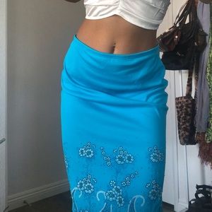 Blue Y2K style beaded midi skirt